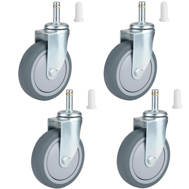 Finnhomy 4 Inches Stem Caster Wheels Set of 4 Heavy Duty 7/16 Inch Stem Diameter Swivel Casters TPR Replacement Wheels for Utility Cart/Mop Bucket/Wet & Dry Vacuum/Grills/Shop Mechanic Stool - Image 1